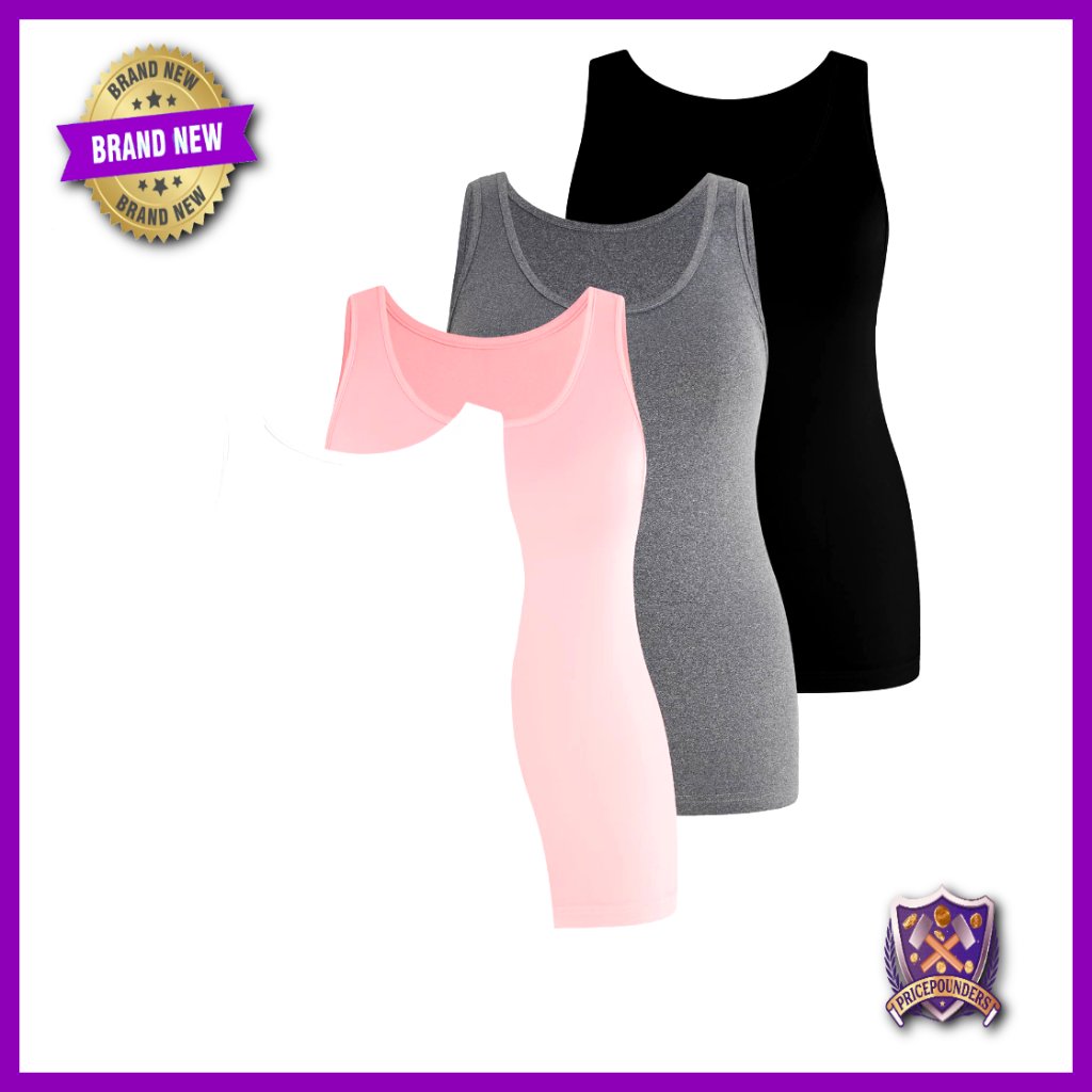 Plus Size 4-Pack Long Tank Tops Sleeveless Layering Vests Workout Casual